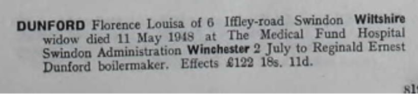 Florence Louisa Dunford Probate 1948